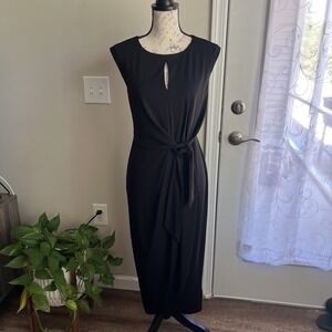 Lauren Ralph‎ Lauren Str Matte Jersey-Dress Sz 6 Black Faux Wrap Classic Stretch